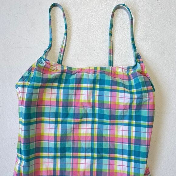 J CREW Pastel Plaid One Piece Swimsuit Sz 0 Underwire High Leg - Picture 3 of 9